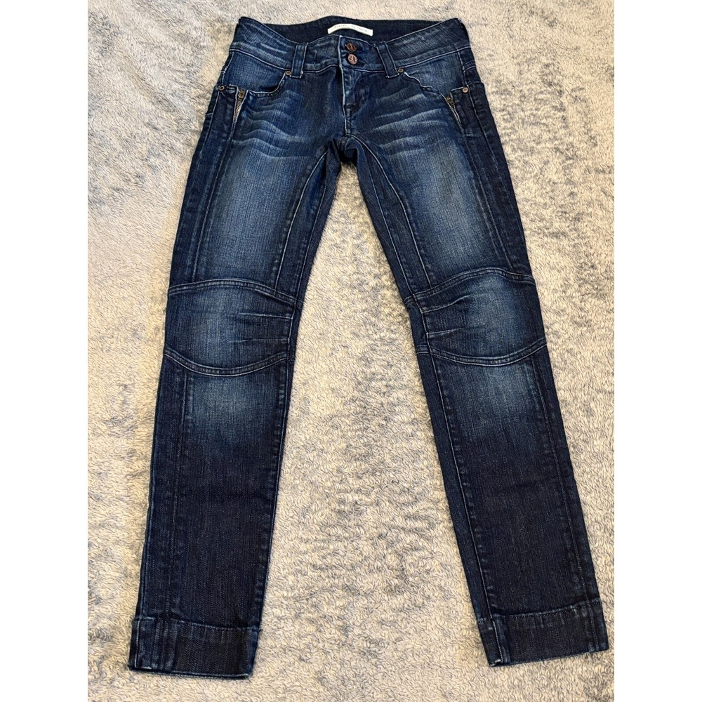 Freedom of Choice Anthropologie Jeans Womens 27 Moto Blue Denim Dark Wash Taper